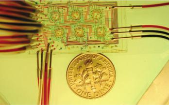 圖1:一種微流體恒化裝置,展示了可以包含在非常小的尺寸內(nèi)的高密度微流體通道。來自Balagaddé等人的圖片 “長期監(jiān)測(cè)在微型恒溫器中進(jìn)行程序化群體控制的細(xì)菌。 圖1:一種微流體恒化裝置,展示了可以包含在非常小的尺寸內(nèi)的高密度微流體通道。來自Balagaddé等人的圖片 “長期監(jiān)測(cè)在微型恒溫器中進(jìn)行程序化群體控制的細(xì)菌。