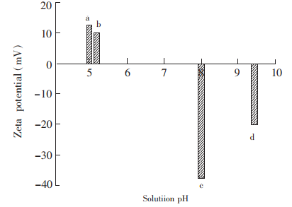 磁珠在不同溶液中的Zeta電位a,淋洗液;b,樣品吸附溶液;c,洗脫液;d,樣品對照液