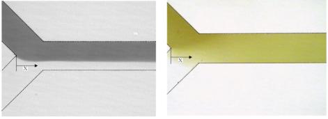 DI水和水基鐵磁流體（左）沒有磁鐵和（右）磁鐵之間的擴散