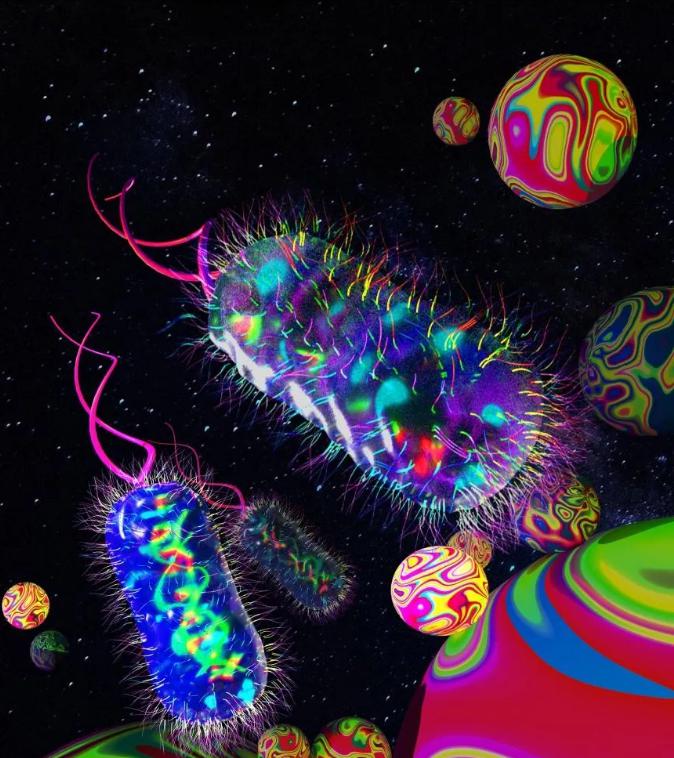 圖示細菌被困在3D微珠基質中 圖示細菌被困在3D微珠基質中