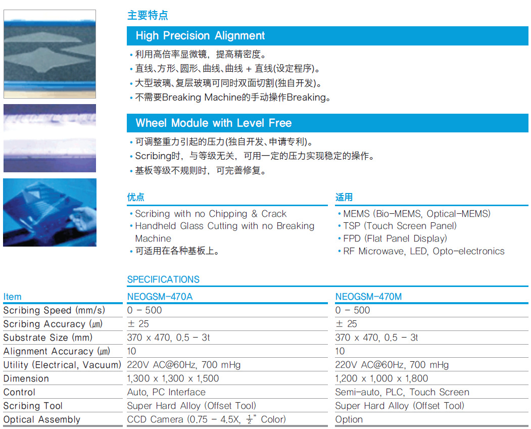進口精密玻璃切割機特點、技術參數、型號說明